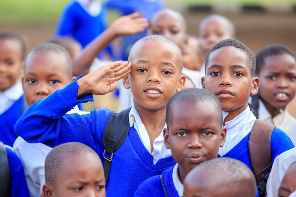 students blue uniforms